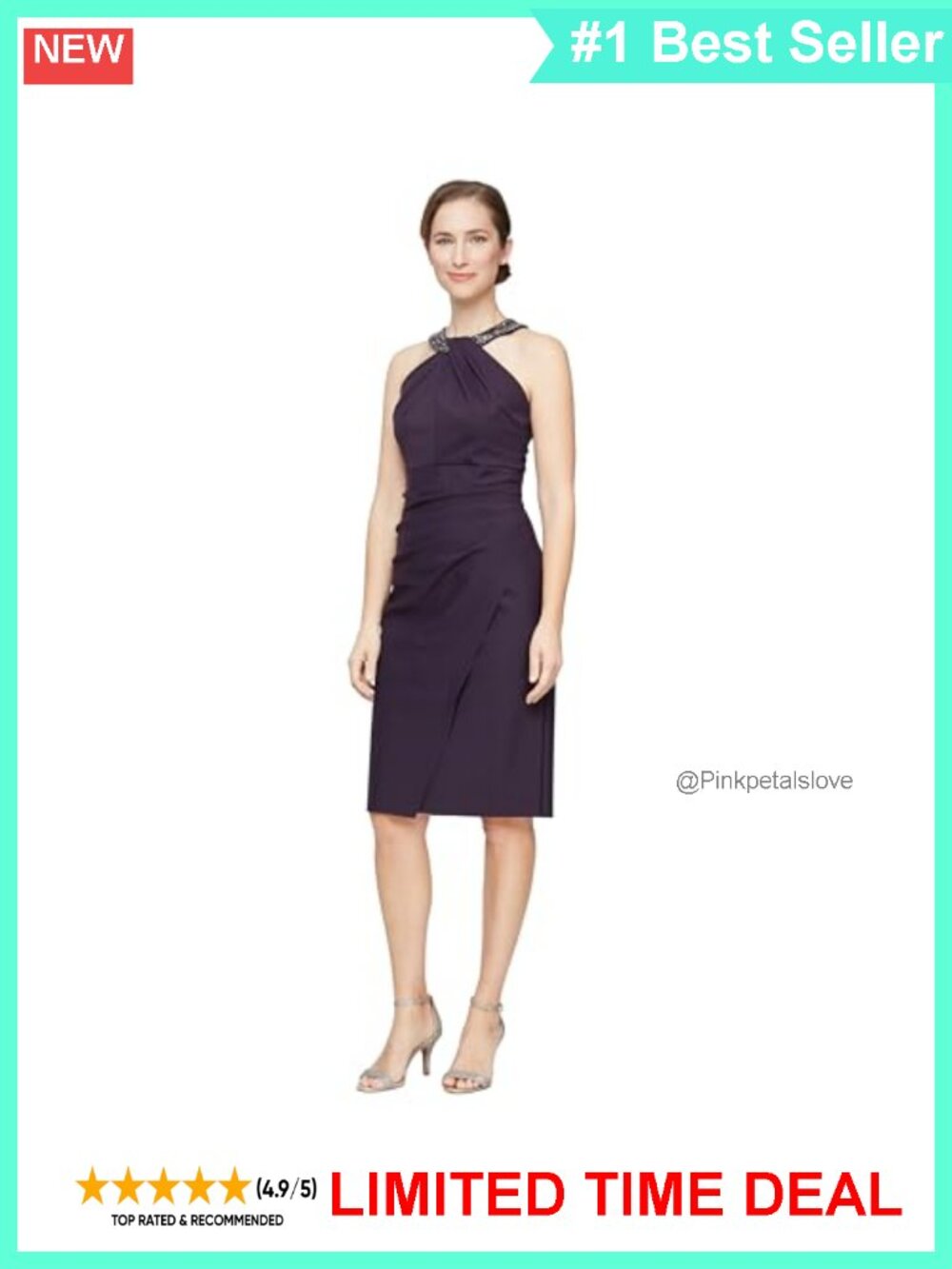Short Sheath Halter Neck Dress with Beaded Keyhole Detail